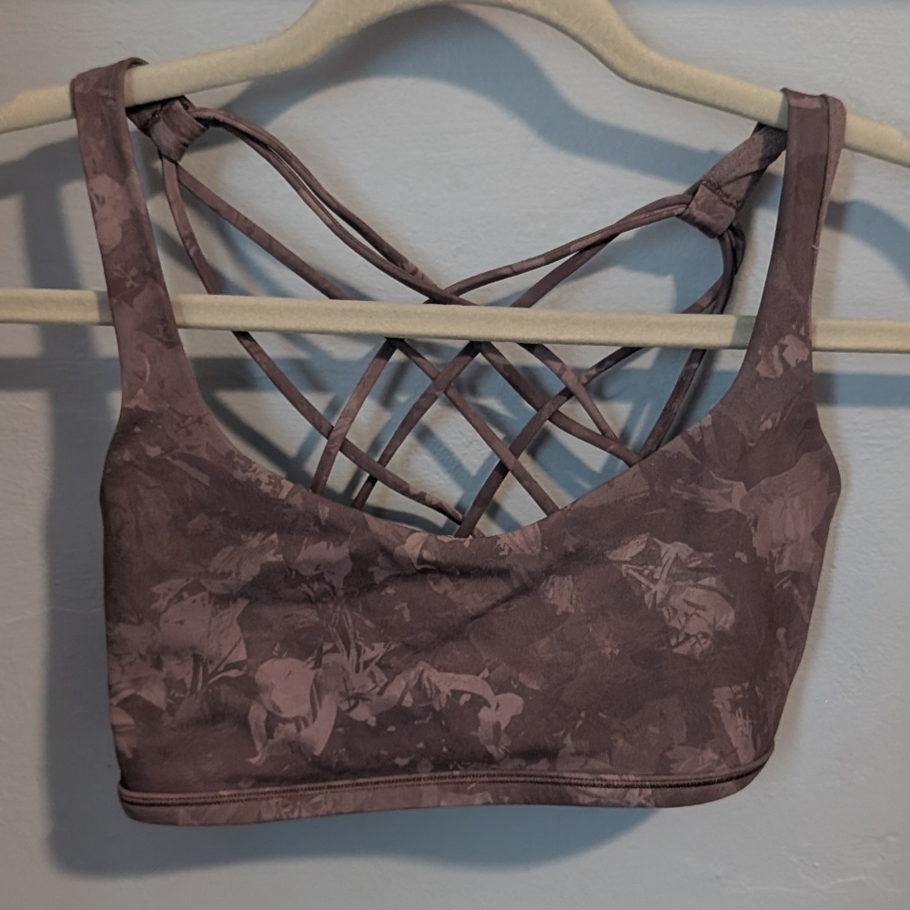 Lululemon Athletica Free To Be Wild Strappy Sports Bra Purple Tie Dye Camo